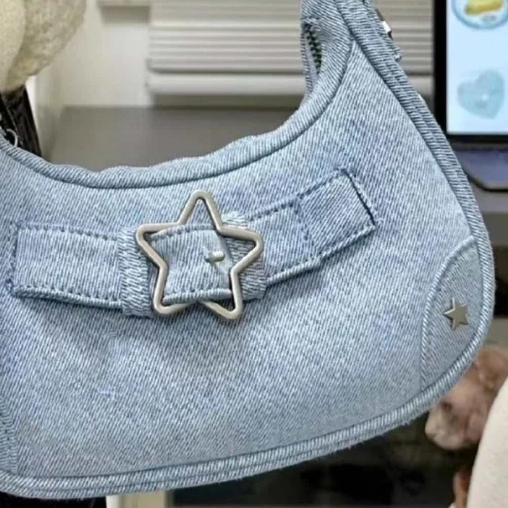 Sac à bandoulière vintage Y2K pour femme – Sac hobo en denim rétro avec design arrière, fermeture éclair et couleur unie