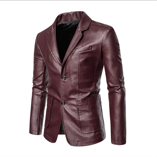 Chaqueta de cuero informal de negocios para hombre, chaqueta de cuero de corte entallado con chaqueta reversible en color negro o caqui hasta tamaño 5XL
