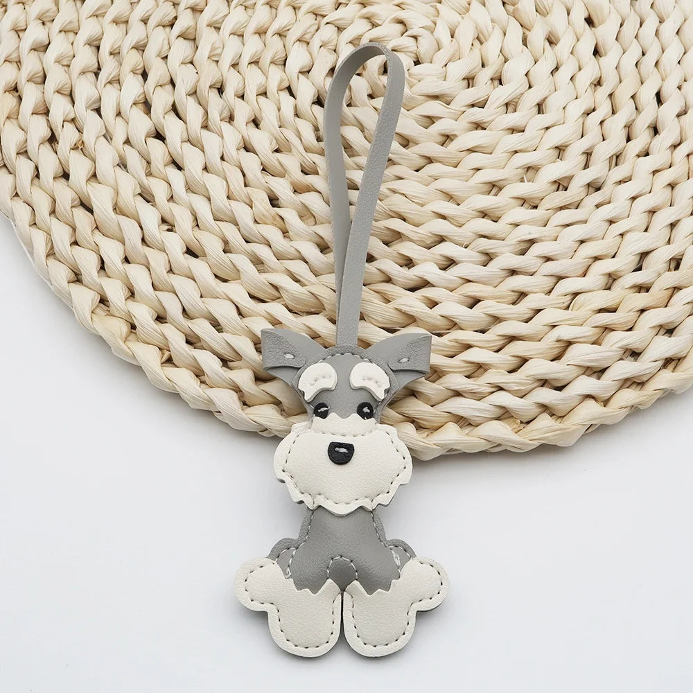Creativer Schnauzer Schlüsselanhänger aus PU-Leder – Niedlicher Hunde-Keychain mit Karabiner &amp; Metallring als Taschen- und Autoanhänger Geschenkidee