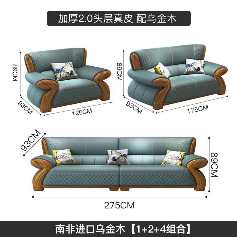 Nordisches Leder-Ecksofa im minimalistischen Design – Modulares L-/U-Form Lounge-Sofa aus Echtleder mit Massivholzfüßen