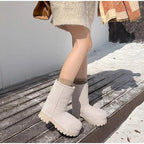Damen Snow Boots mit dicker Plateausohle – Warme Winterstiefel aus Leder- & Felloptik, gefüttert & wasserdicht, auch in großen Größen