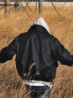 Herren Oversized Kurzjacke aus mattem PU-Leder – Schwarze High-Street Designer Lederjacke mit Reißverschluss & Taschen für Frühling & Herbst