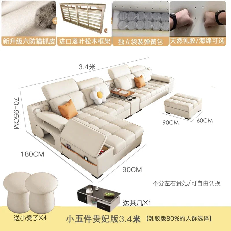 Modernes modulares Ledersofa – Ausziehbares, wasserdichtes L-förmiges Ecksofa mit Armlehne, Schlaffunktion &amp; Stauraum