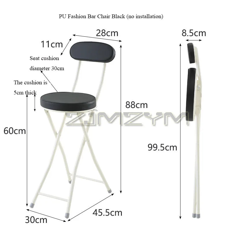 ZJMZYM Klappbarer Barhocker aus PU – Moderner, platzsparender Faltstuhl mit Rückenlehne für Küche, Café & kleine Räume