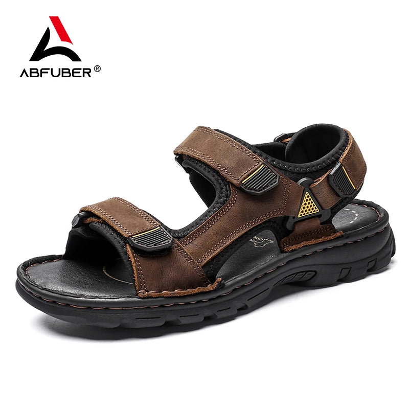 Herren Sommer Leder Sandalen – Bequeme Slip-On Outdoor Schuhe mit rutschfester Sohle, Weiche Komfort-Sandalen für Strand & Freizeit