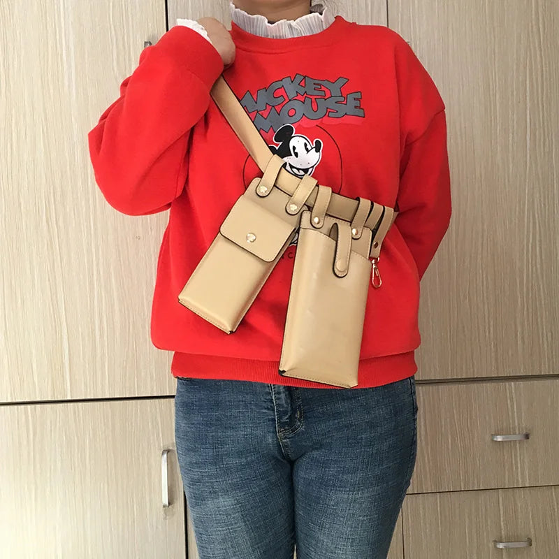 REREKAXI 2er-Set Damen Hip-Hop Bauchtaschen – PU-Leder Fanny Pack & Crossbody Chest Bag, Streetwear Gürteltaschen für Frauen