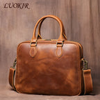 LUOKIR Vintage Herren Aktentasche aus echtem Crazy-Horse-Rindsleder – Schlichte Business- &amp; Laptoptasche für 14 Zoll, Dokumentenmappe für Büro &amp; Alltag