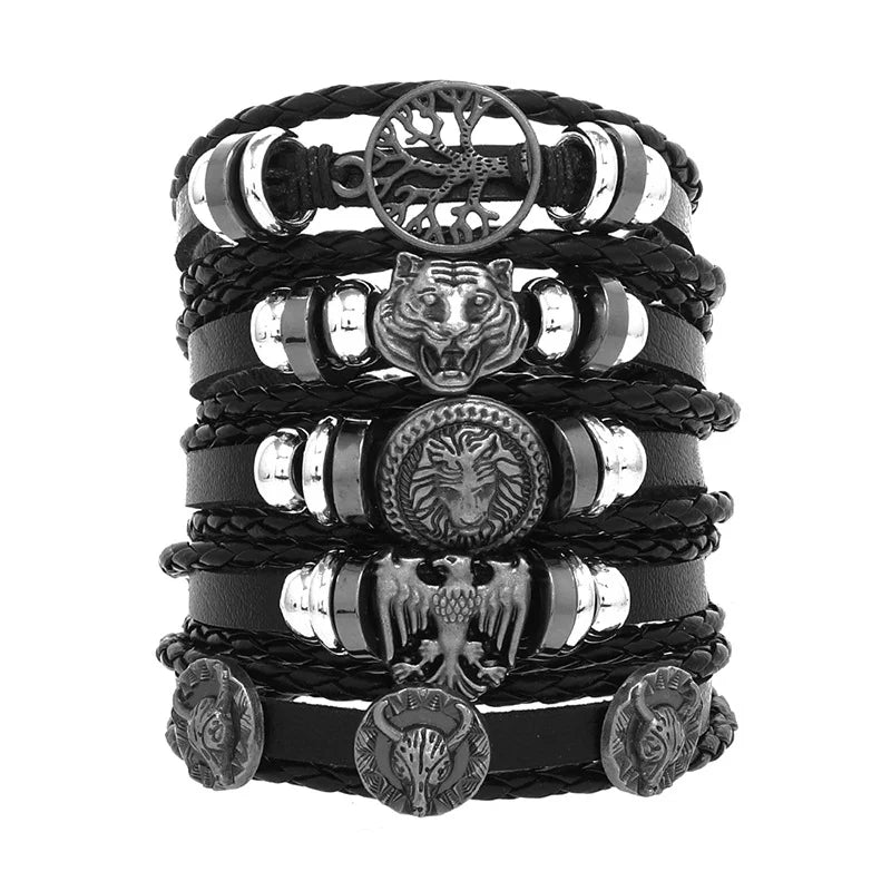 Viking Lederarmband mit Totenkopf – Verstellbares Herren- & Unisex Armband im Neo-Gothic Stil, Geflochtenes Lederarmband