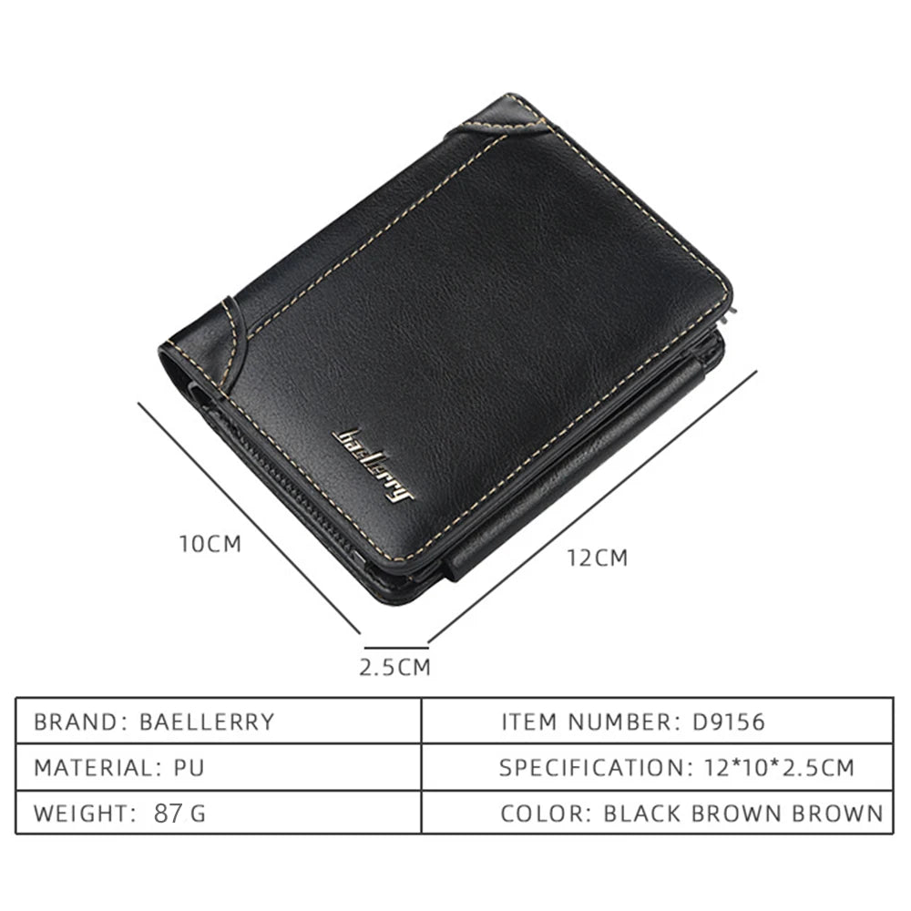 baellerry Herren Geldbörse aus PU-Leder – Cartera corta con Reißverschluss, Kartenhalter, Münzfach y Vintage-Design