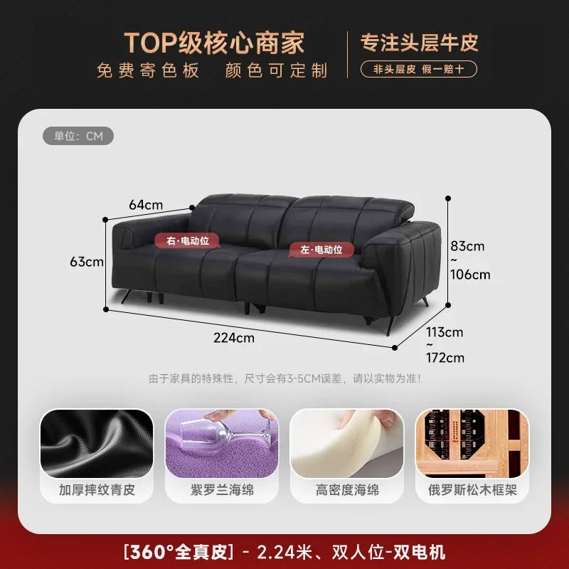 Designer Elektro-Ledersofa mit Schlaffunktion – Großes, verstellbares Luxus Sofa aus Rindsleder, ausziehbar & individuell konfigurierbar