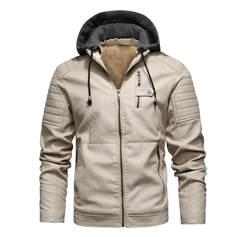 Chaqueta de cuero de PU para hombre Slim Fit – Chaqueta de motor cálida con forro polar, abrigo largo y bolsos para hierbas e invierno hasta tamaño 5XL 