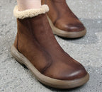 Handgefertigte Damen Stiefeletten aus echtem Leder – Warme Retro Ankle Boots mit Rundspitze &amp; Reißverschluss (Größe 35–45) 