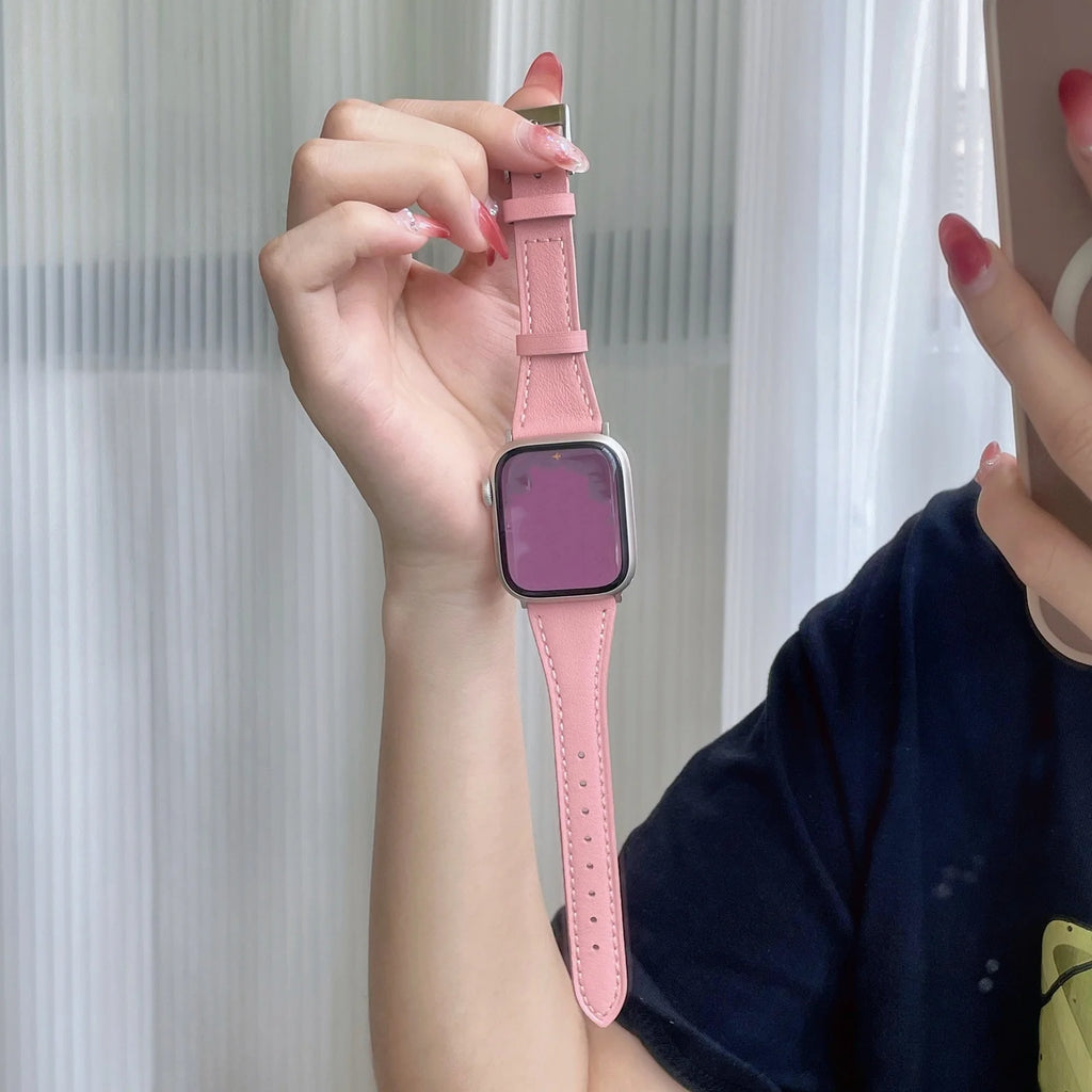 Elegante pulsera de cuero con bucle para Apple Watch de mujer – Correa de cuero de gran calidad de 38–46 mm y 49 mm para las series 1–11, SE y Ultra