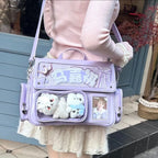 Japanischer Y2K Damen Rucksack – Quadratischer Vintage Ita Backpack im Harajuku-Stil mit Schloss & abnehmbarem Trageriemen