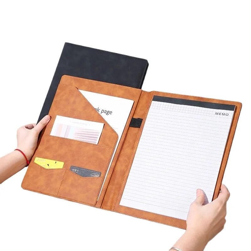 Braune Leder A4 Business Padfolio Mappe – Executive Dokumentenmappe mit Magnet-Clip &amp; Kartenfächern 