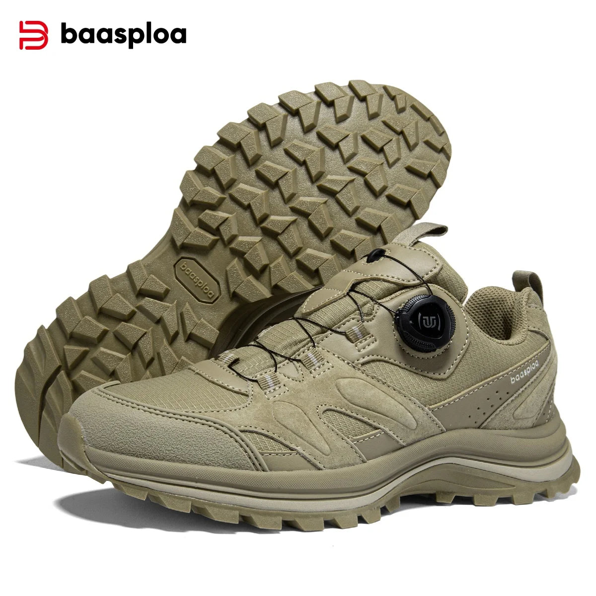Baasploa Herren Wanderschuhe – Leder Outdoor Sneaker, wasserdicht, rutschfest, komfortabel für Trail, Walking & Wandern