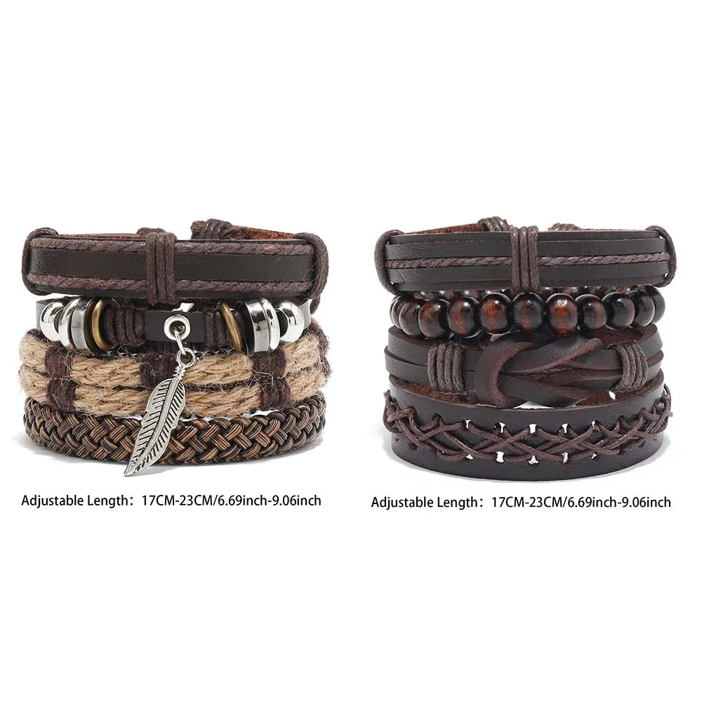 Boho Lederarmband für Herren – Handgeflochtenes Armband mit Holzperlen & Kokosschale, verstellbares Ethno Charm Armband