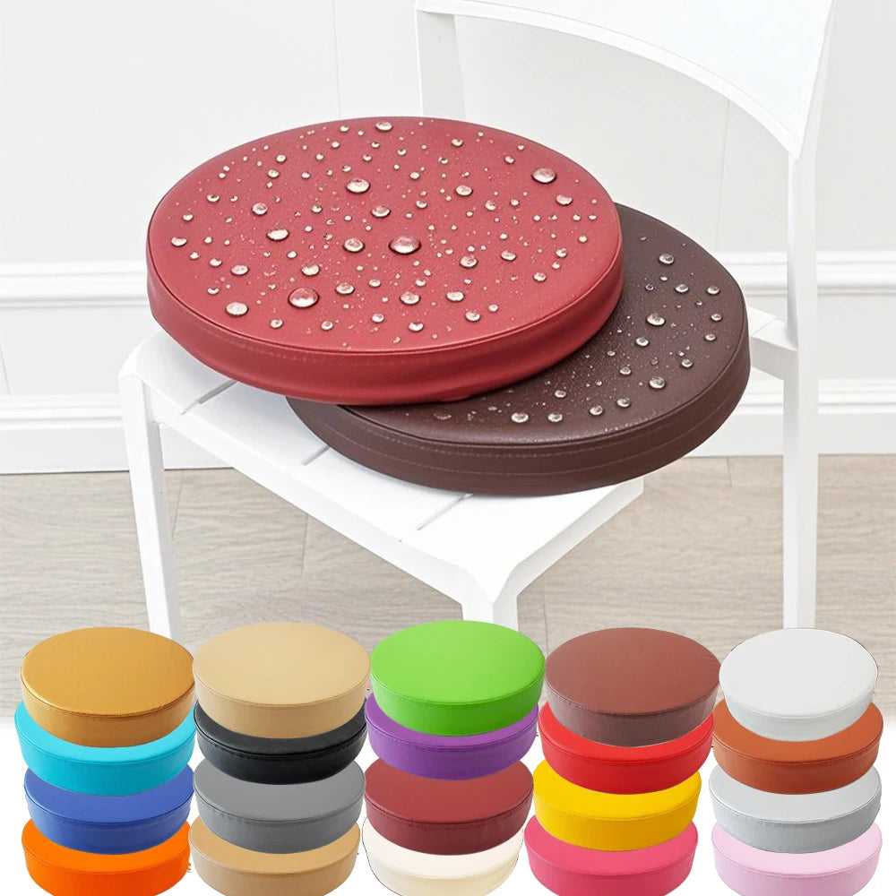 Rundes Sitzkissen aus Kunstleder – Wasserdichtes 35D Hochelastic-Schaum Sitzpolster für Stuhl, Sofa & Boden
