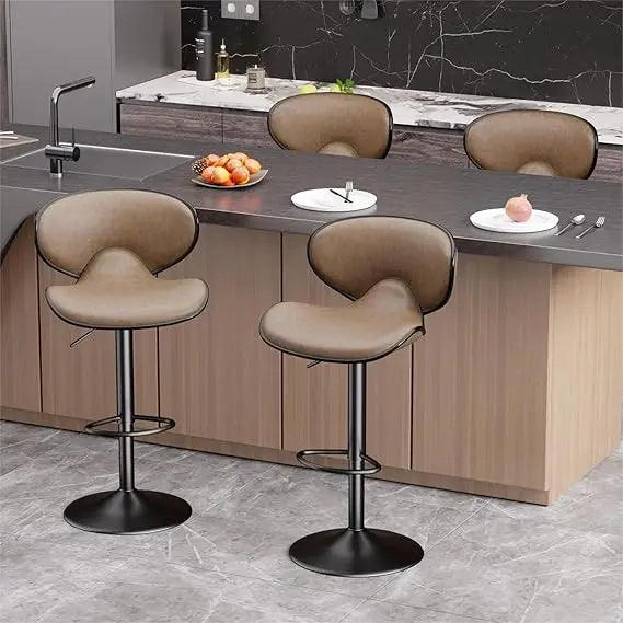 Drehbare Barhocker aus Kunstleder im 4er-Set – Höhenversstellbare Barstühle mit Rückenlehne für Kücheninsel &amp; Theke 