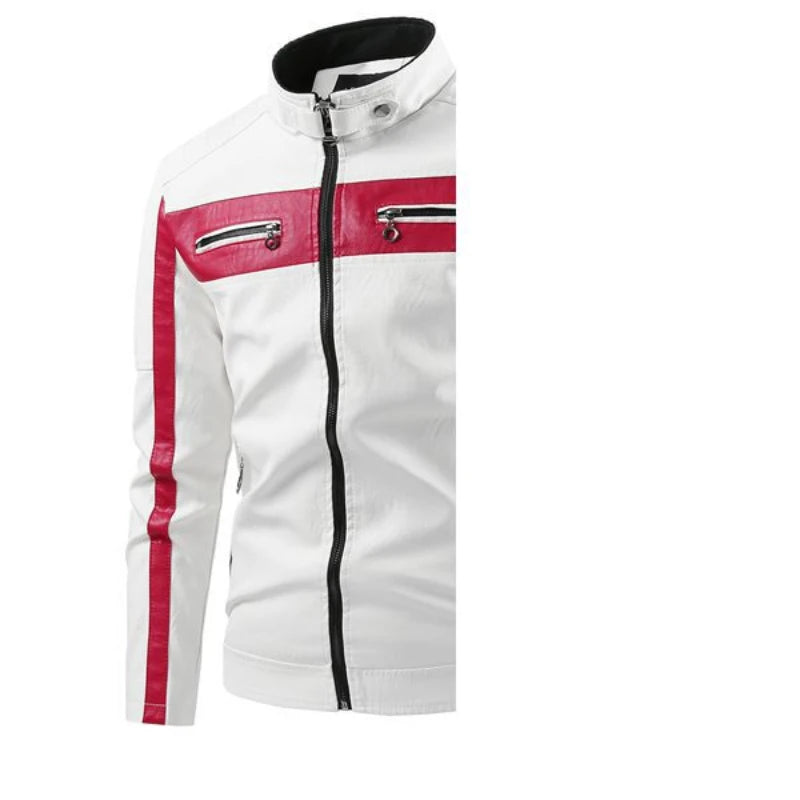 Chaqueta de motociclista de cuero PU para hombre con Stehkragen – Diseño Farbblock, chaqueta de motociclista ligera en estilo casual para mujeres y hierbas