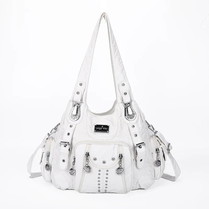 Angelkiss Damen Schultertasche aus PU-Leder – Große Hobo Handtasche mit Reißverschluss, Crossbody & Satchel für Alltag & Party