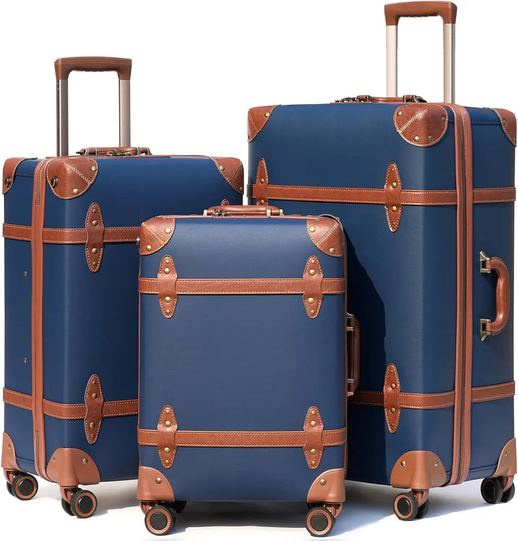 Urecity 3-teiliges Vintage PU-Leder Rolling Luggage Set – 20/24/28 Zoll Trolley Koffer mit Handtasche für Damen & Herren
