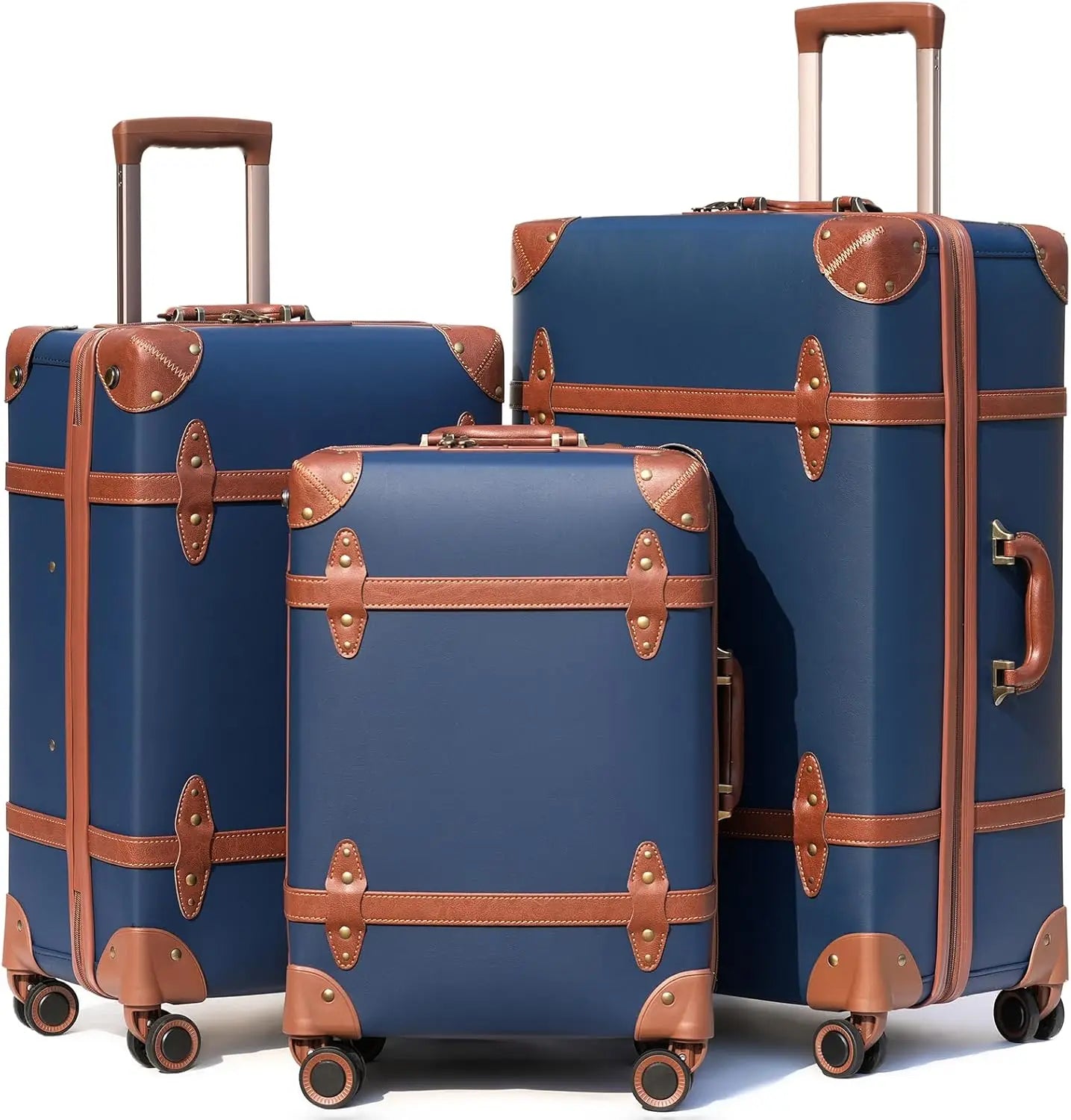 Urecity 3-teiliges Vintage PU-Leder Rolling Luggage Set – 20/24/28 Zoll Trolley Koffer mit Handtasche für Damen & Herren