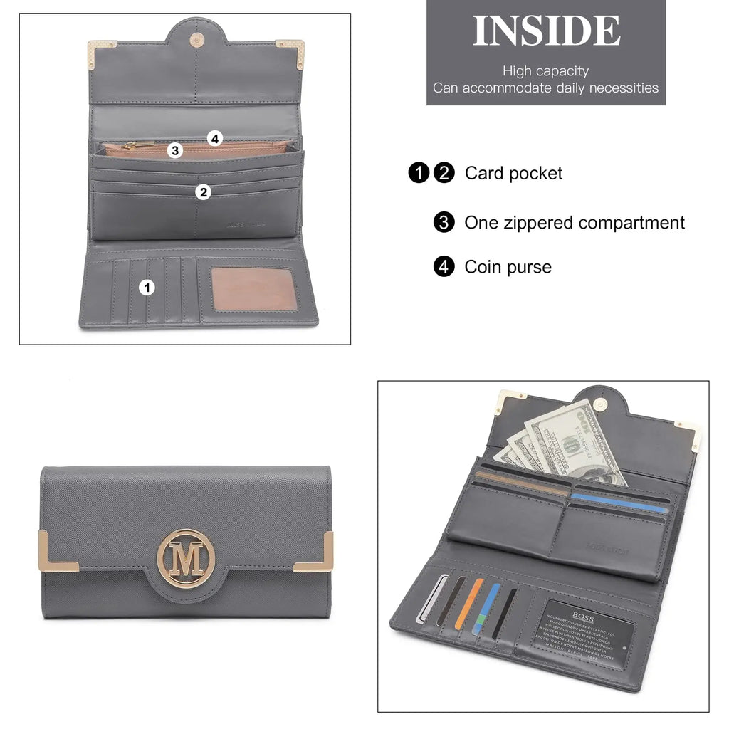 Miss Lulu Damen Geldbörse – Langes PU-Leder Portemonnaie mit Reißverschluss, Kartenfächern, Münzfach & Handyfach