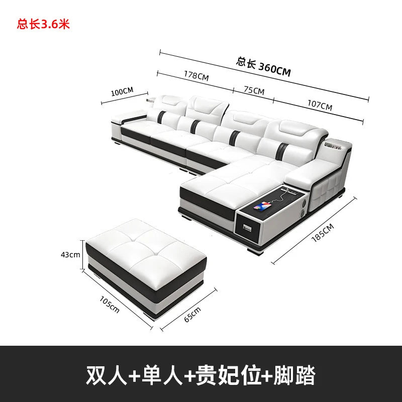 Modernes Luxus Ecksofa en Leder – Canapé multifonctionnel en forme de L, canapé d'immersion design minimaliste pour femmes de style