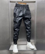 Pantalons d'art hip-hop pour hommes dans le style Harajuku - Pantalons de style streetwear en cuir avec cordon élastique, pantalons sarouel décontractés noirs