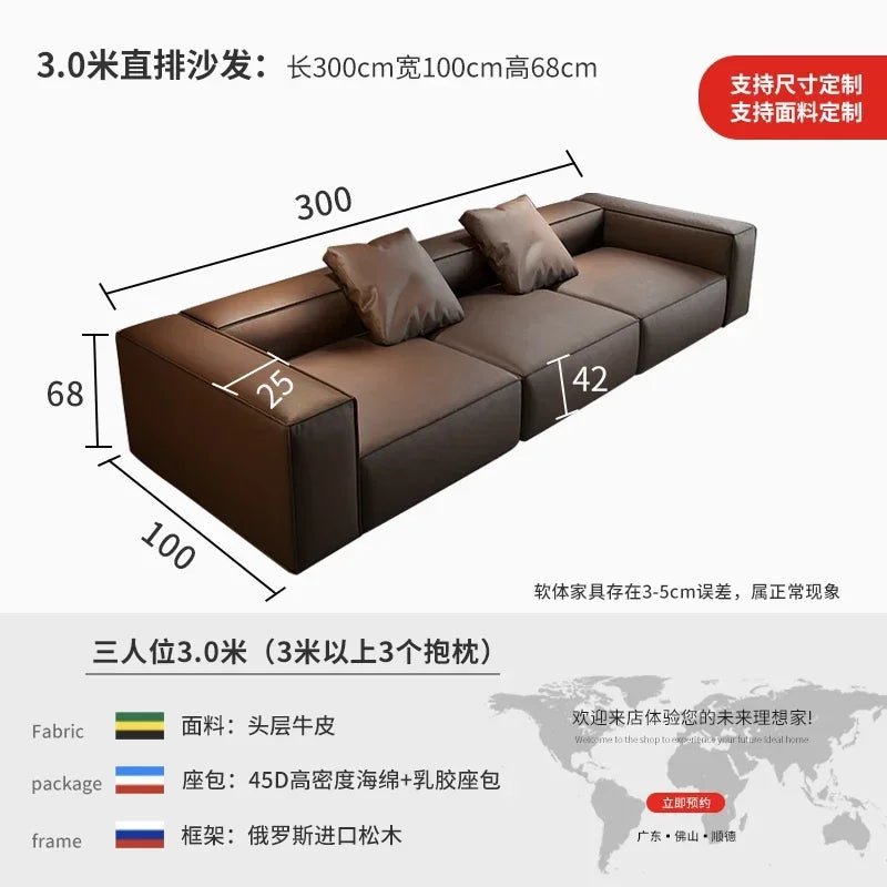 Nordisches Luxus Leder-Ecksofa im minimalistischen Design – Designer Lounge Sofa aus Rindsleder, modernes Relax-Sofa für Wohnzimmer & Salon