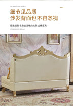 Europäisches Leder Ecksofa im französischen Stil – Massivholz Wohnzimmersofa in Champagner-Gold, L-Form Kombination