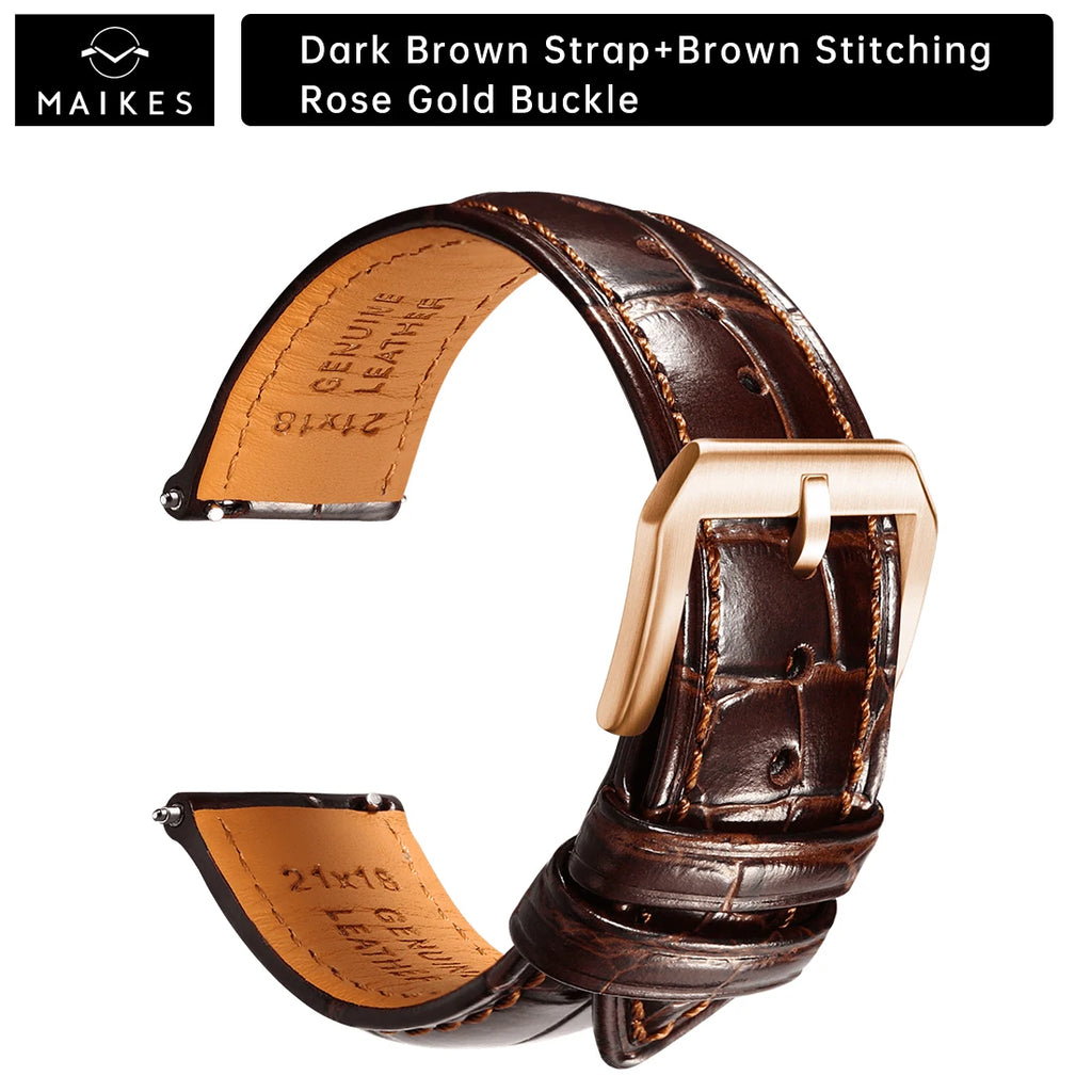 MAIKES Brassard de luxe en cuir avec dégagement rapide - Brassard Premium 20 mm / 21 mm / 22 mm avec fermeture papillon pour brassard élégant