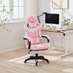 Ergonomischer Racing Gaming Chair in Pink – Höhenverstellbarer Leder-Drehstuhl mit High-Back Rückenlehne, Fußstütze & Massagefunktion