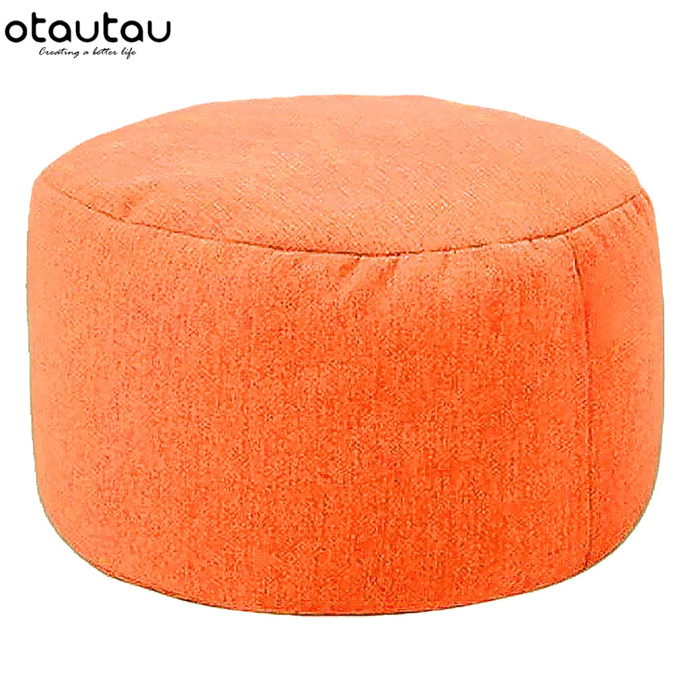OTAUTAU Runder Sitzpouf aus Baumwoll-Leinen (30 cm) – Puf otomano con relleno, minimalista y tatami Bodensitz 