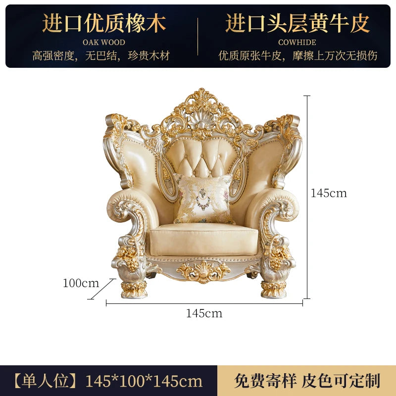 Elegantes Echtleder Sofa mit Massivholzrahmen – Luxuriöses Lounge Sofa im europäischen Stil für Wohnzimmer & Apartment