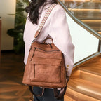 Großer Damen Laptop Rucksack aus wasserfestem PU-Leder – Anti-Diebstahl Retro Backpack mit extra viel Stauraum (36–55 L)