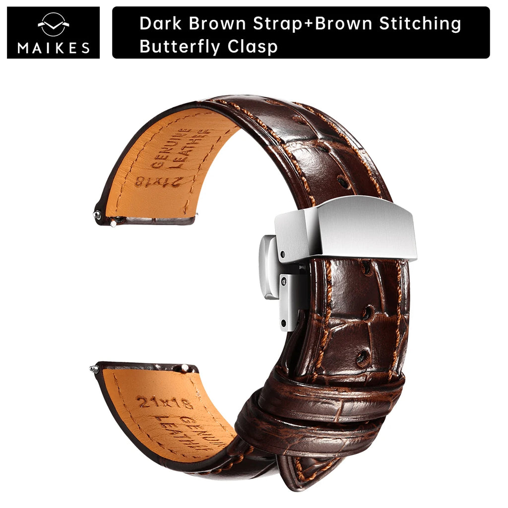 MAIKES Brassard de luxe en cuir avec dégagement rapide - Brassard Premium 20 mm / 21 mm / 22 mm avec fermeture papillon pour brassard élégant