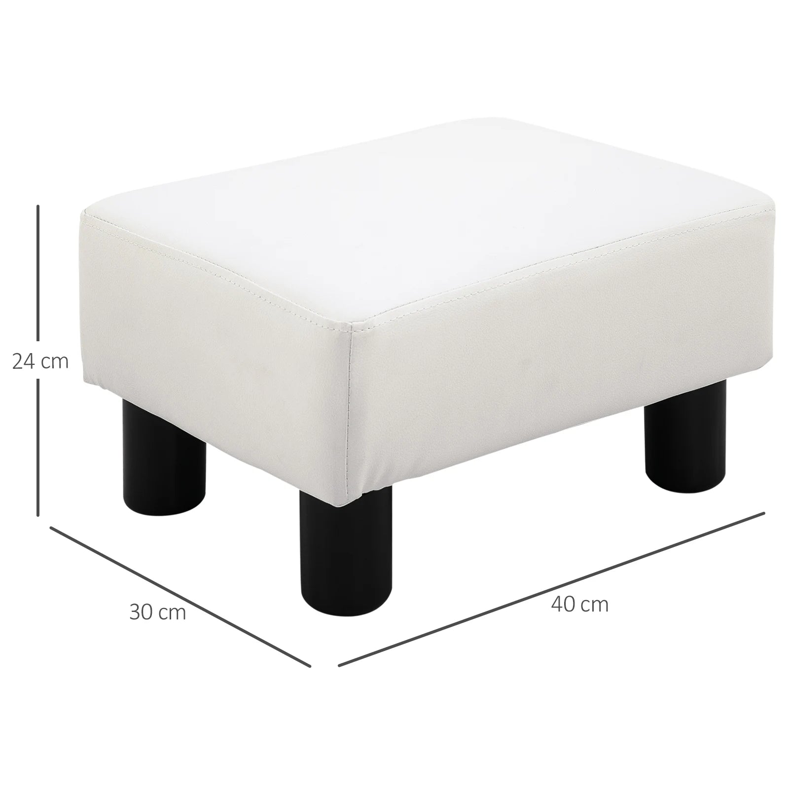 HOMCOM Ottoman Fußhocker aus Kunstleder – Gepolsterter Sitzhocker 40×30×24 cm in Weiß