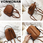 VONMONAN Mini Damen Leder-Rucksack - Mochila de cuero de PU de moda pequeña, suave al tacto y multifuncional