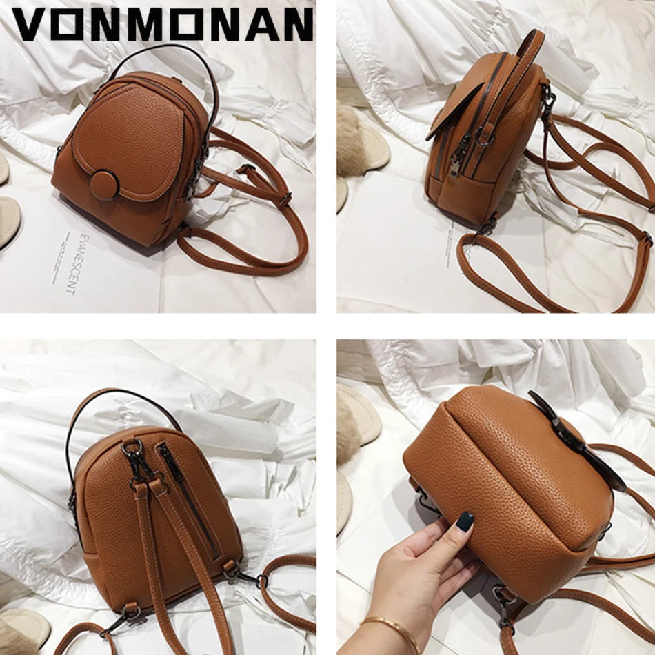 VONMONAN Mini Damen Leder-Rucksack – Fashion PU Leder Rucksack klein, Soft Touch & multifunktional