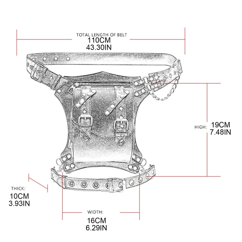 Steampunk Damen & Herren Bauchtasche – Gothic PU-Leder Fanny Pack, Crossbody & Thigh Leg Hip Holster für Reisen und Festivals