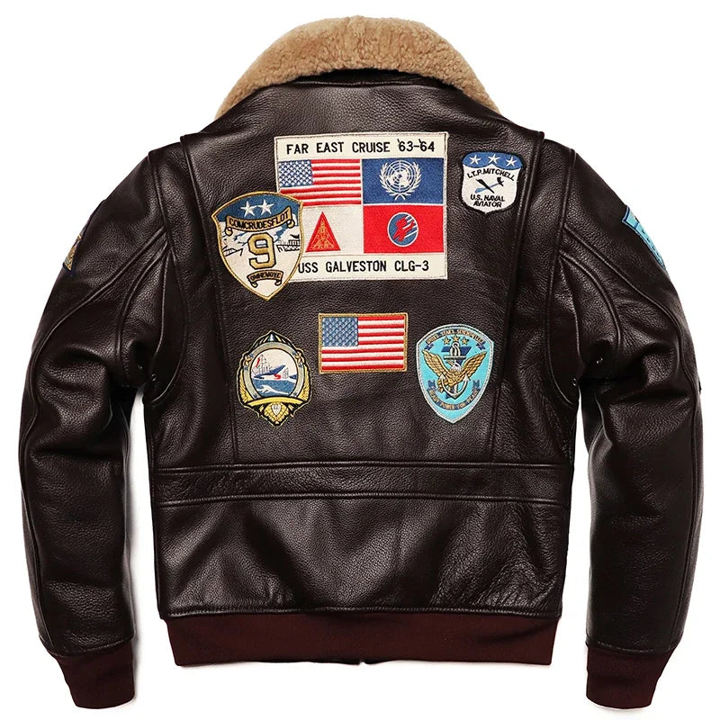 Herren G1 Fliegerlederjacke aus 100 % Rindsleder – Gefütterte Military Lederjacke mit Stehkragen für den Winter 