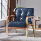 Nordischer Retro Holzstuhl mit Armlehnen – Minimalistischer Wohnzimmerstuhl aus Massivholz mit Lederbezug, Moderner Lounge- &amp; Sesselstuhl