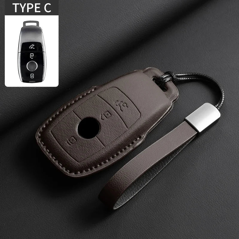 Vollumschließende Flip Leder Autoschlüssel Hülle für Mercedes-Benz – Premium Key Case Cover für A, C, E, S, G-Klasse, GLC, CLA, GLB, GLS, GLA (W177/W205/W213/W222/X167)