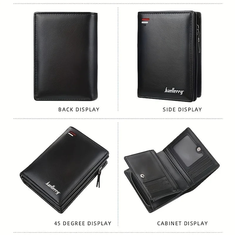 CEXIKA Herren PU Leder Geldbörse – Kurzportemonnaie mit Reißverschluss-Münzfach, Vintage Stil & Großem Fassungsvermögen