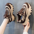 Damen Plateau Sneaker mit Dicker Sohle – Chaussures de sport blanches en cuir PU, 8 cm, baskets tendance pour femmes et hommes