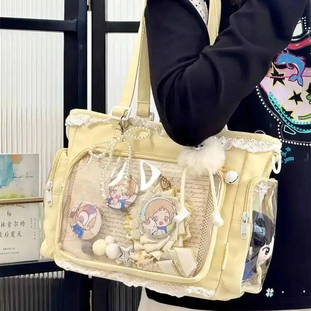 Y2K Ita Bag Damen – Sac fourre-tout transparent et bandoulière au style japonais Lolita, grand sac fourre-tout DIY Display 
