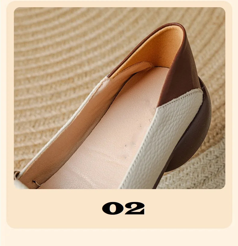 feerldi Damen Leder Flats WB-73K – Handgefertigte Vintage Loafers, Slip-On Moccasins mit runder Zehe für Alltag & Autofahren