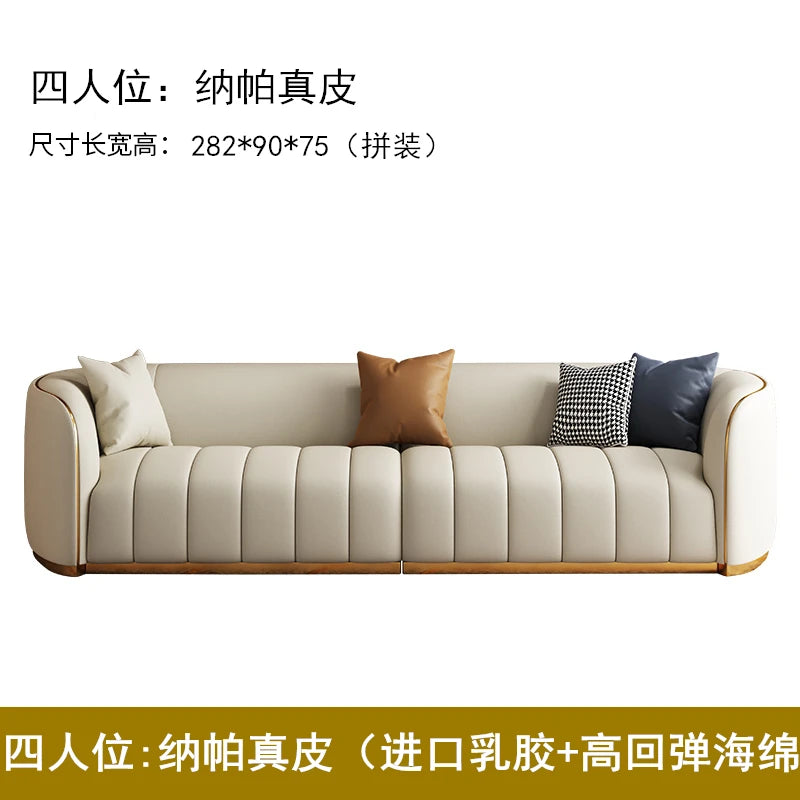 Luxuriöses Vollleder Designer-Sofa – Modernes 2,8 m Lounge-Sofa aus Rindsleder mit Latex-Polsterung, nordischer Light-Luxury-Stil für Wohnzimmer & Flur